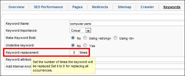 set keyword replacement limit for each Joomla! page